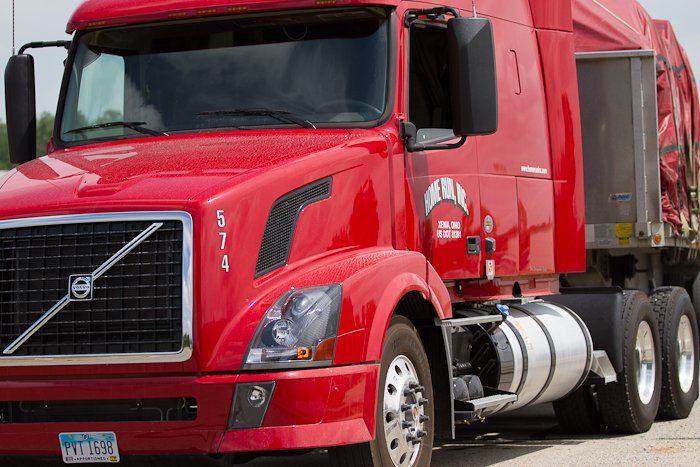 Close up of red semi-truck