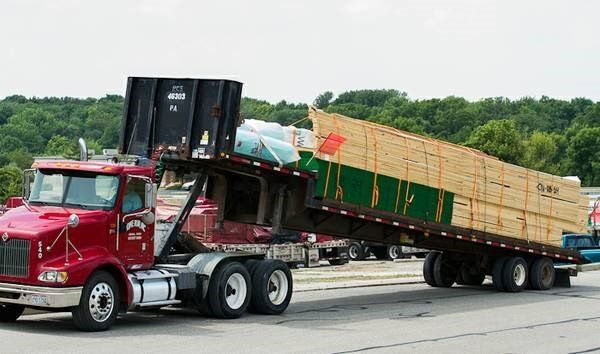 Red semi with full load