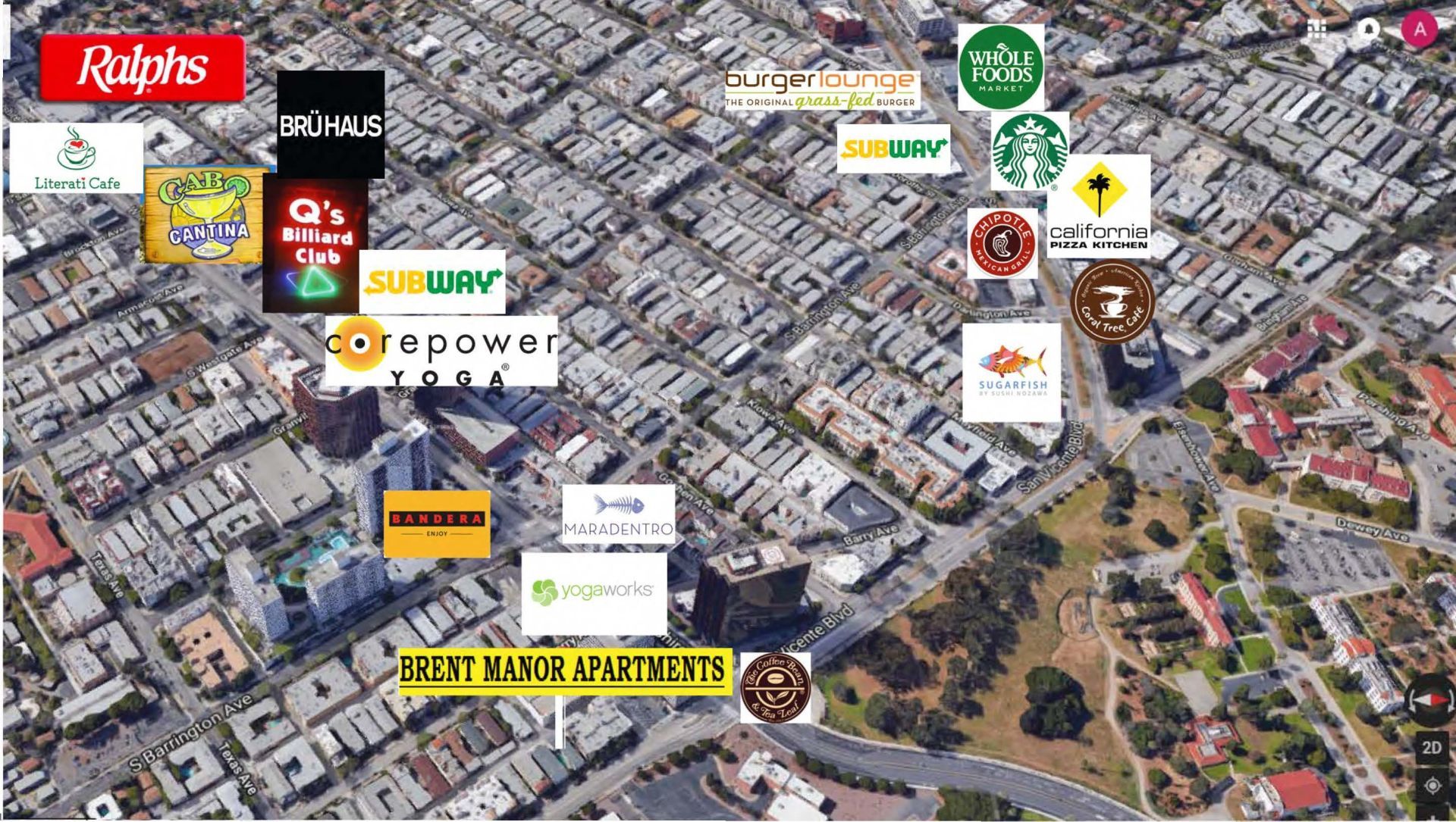 Map with nearby shops and restaurants