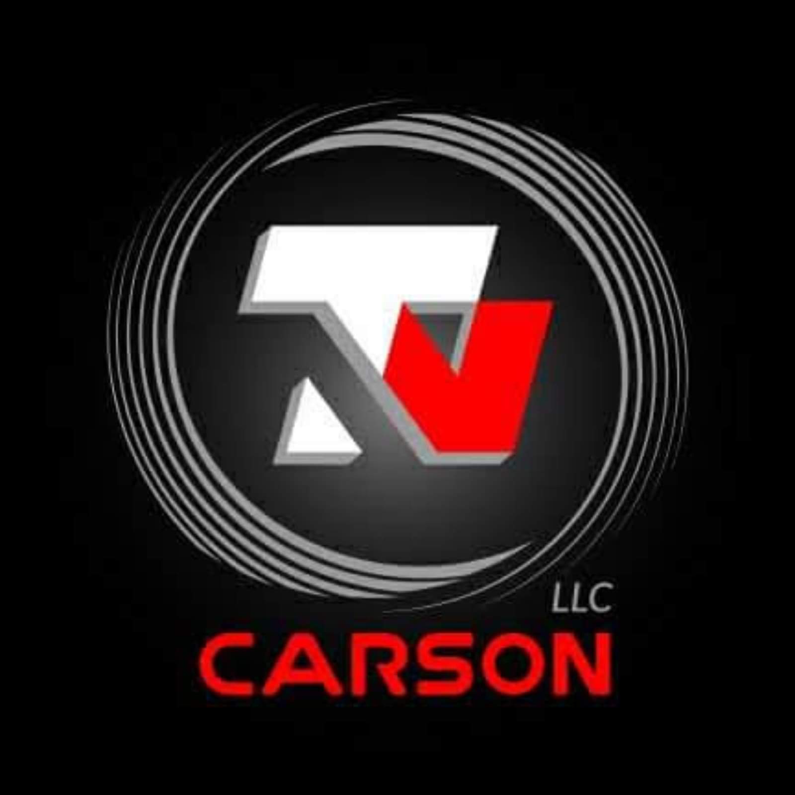 A logo for carson llc is shown on a black background