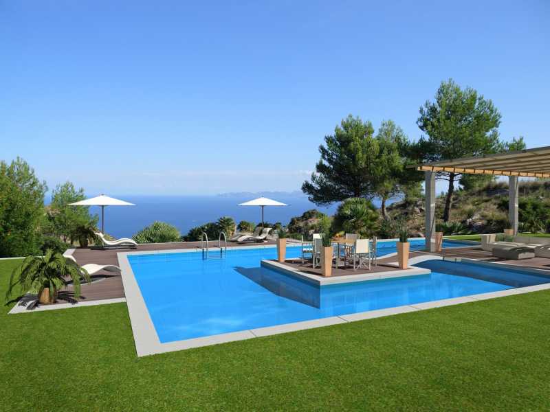 Impressione artistica di una piscina con vista sull'oceano