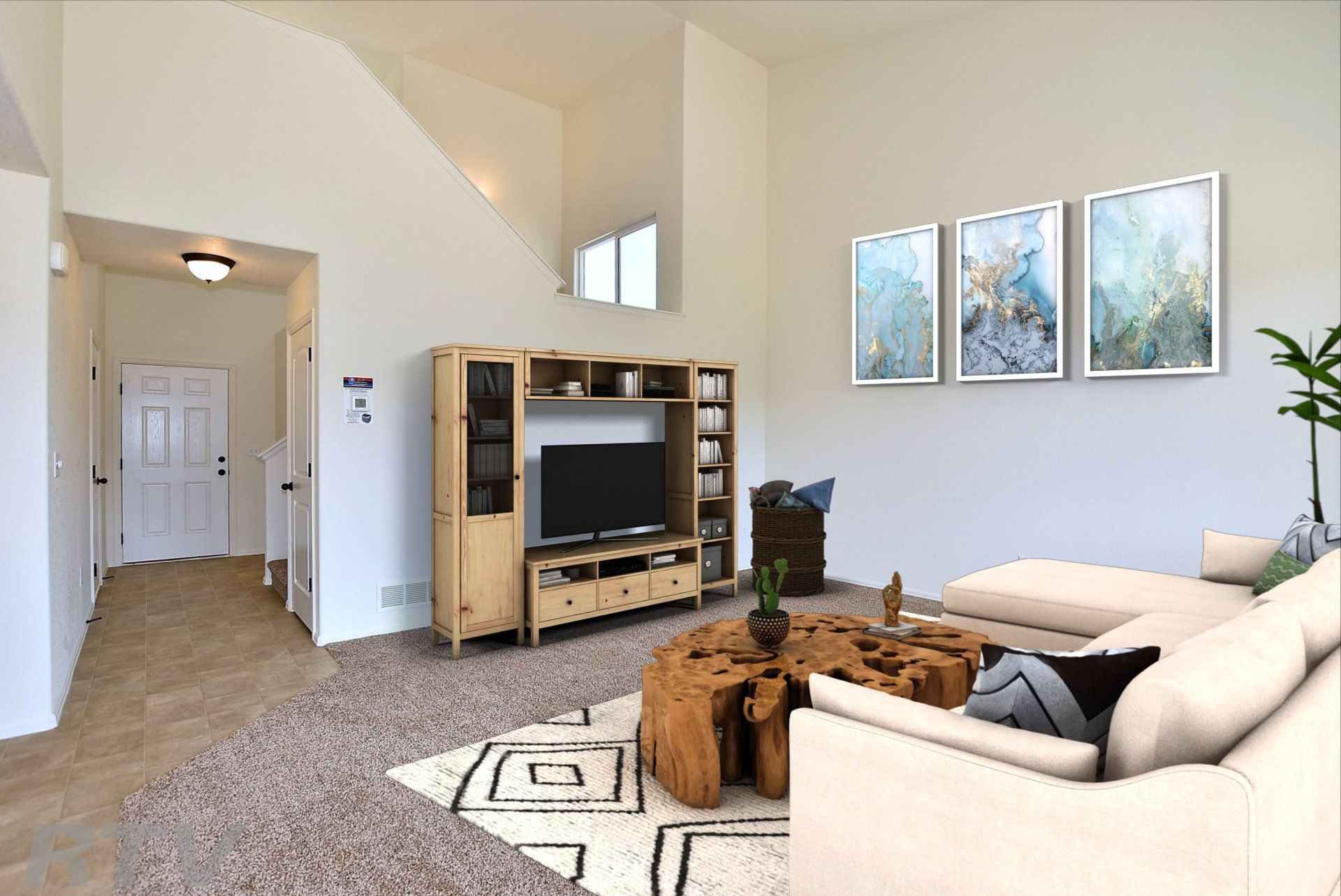 The New Jersey model home entertainment area and seating