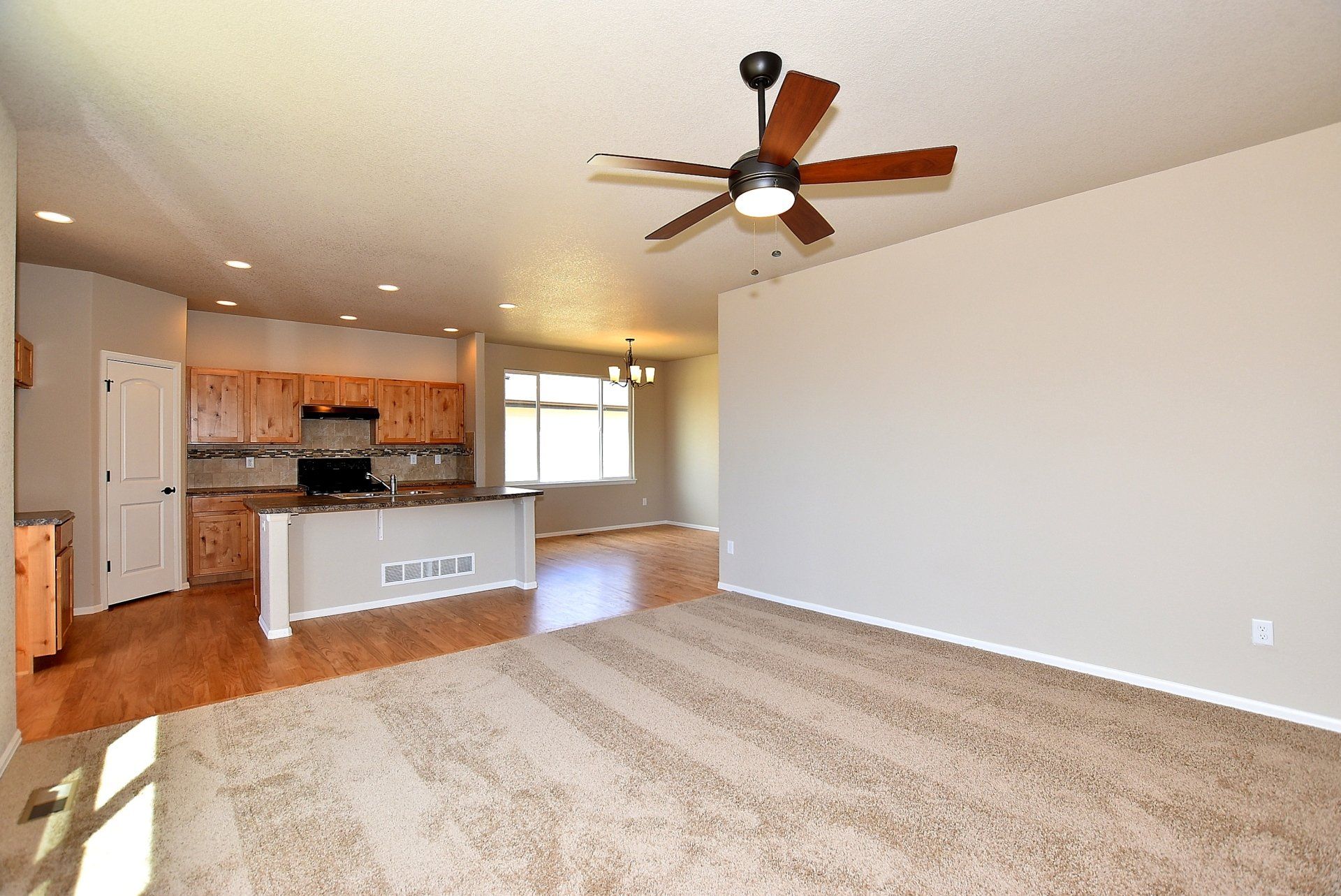 Kitchen area with fan