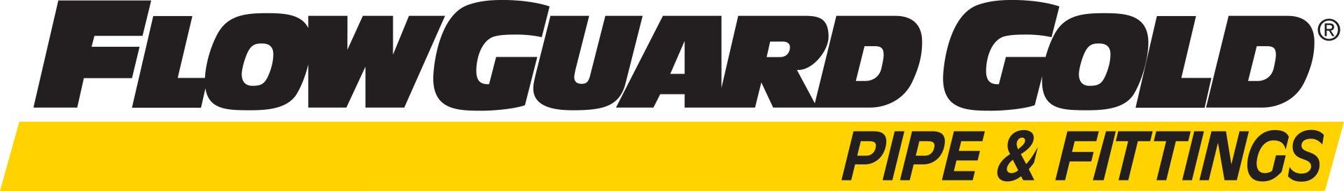 FlowGuard Gold pipe and fittings logo on yellow banner.