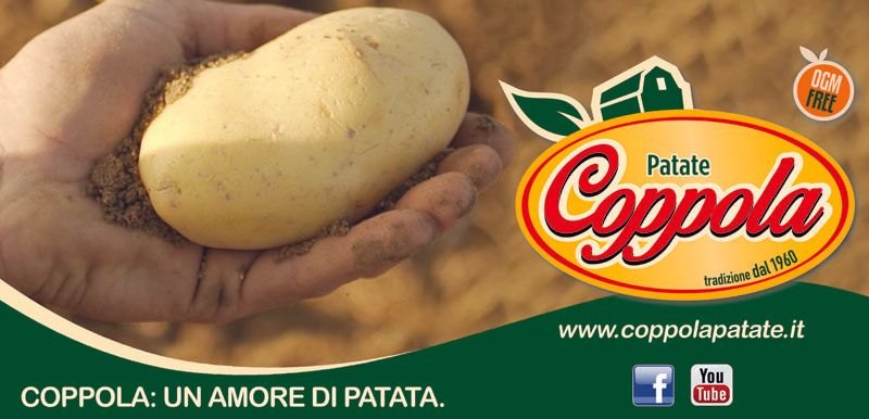 banner pubblicitario uomo tiene in mano una patata