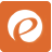 A white circle in an orange square on a white background.