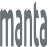 A close up of the word manta on a white background.