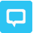 A blue square with a white speech bubble inside of it.