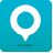 A blue square with a white circle in the middle.