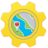 A yellow gear with a map inside of it.