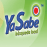 A close up of a ya sabe logo on a green background.