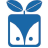 A blue and white icon of a fox with leaves on its head.