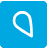 A blue square with a white circle inside of it.