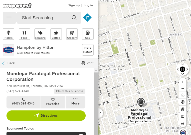 Screen capture of MapQuest citation for Mondejar Paralegal Professional Corporation