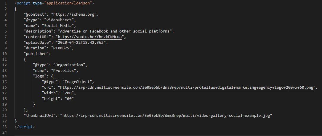Example of the schema videoObject created with the video gallery widget for Duda sites