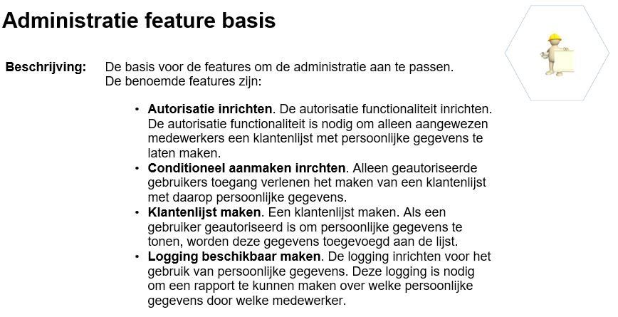 feature administratie voorbeeld