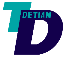 A blue and white logo that says detian on it