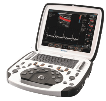 A white and black laptop with a heartbeat on the screen