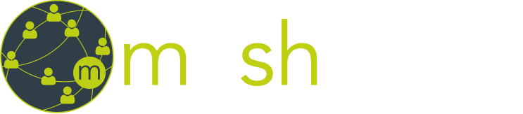 Dark blue circular logo with lime-green network dots and the letters “m sh” on a white background