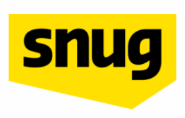 Snug logo in black lowercase letters on a yellow banner shape
