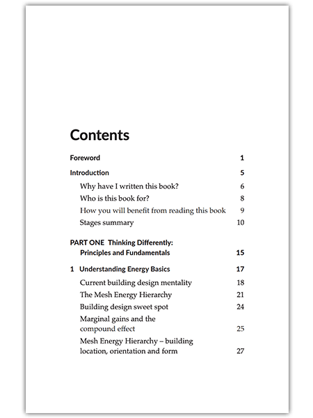 Table of contents page with chapter titles and page numbers on a white background