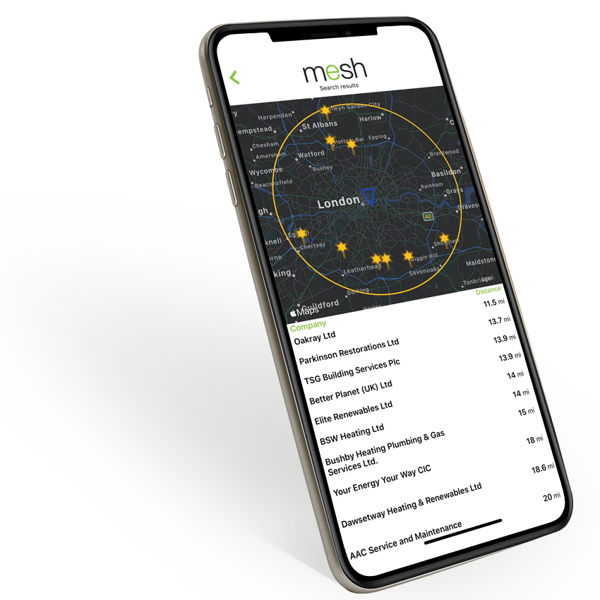 Smartphone displaying a nighttime weather app map with radar rings and forecast details for London.
