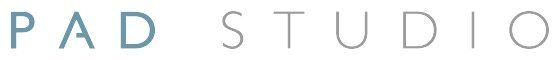 PAD STUDIO logo in light blue and gray text on a white background