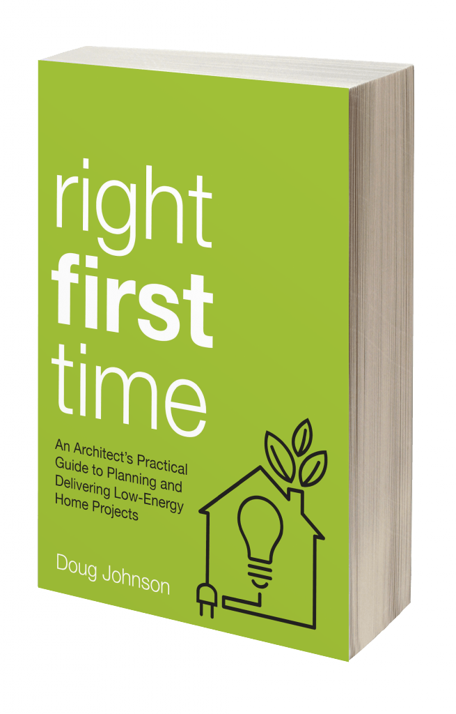 Green book cover titled “right first time” with a simple house and lightbulb icon