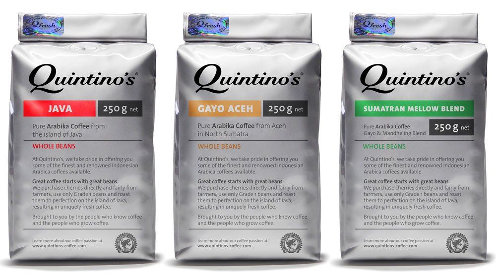 schmidt ideas, Jakarta, creative brand consultant,  Packaging and logo re-design for the Quintino's coffee