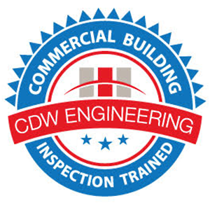 A logo for commercial building cdw engineering inspection trained