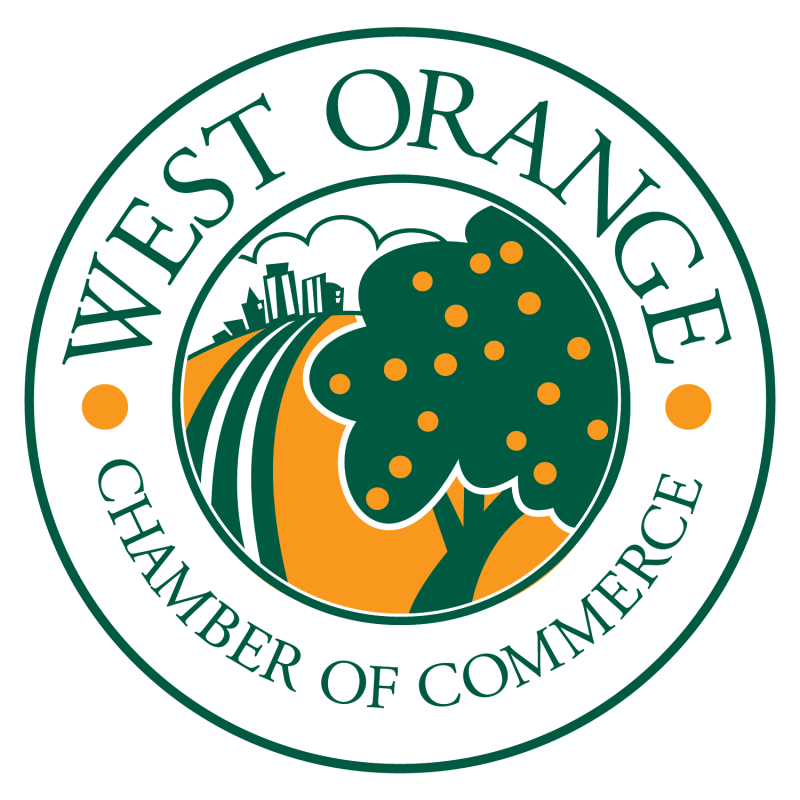 West Orange Chamber of Commerce logo with green tree, oranges, and circular text