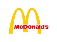Logotipo de McDonald's: arcos dorados y texto rojo 
