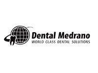 Logotipo para Dental Medrano: globo terráqueo con diente, texto 