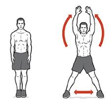 O desenho de um homem fazendo um exercício de polichinelo.