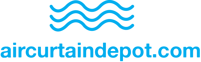 The logo for aircurtaindepot.com has a blue wave on it.