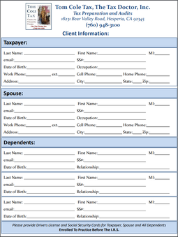 Tom Cole Tax, The Tax Doctor, Inc. Form