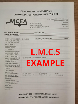 MOTORHOME SERVICE SHEET EXAMPLE