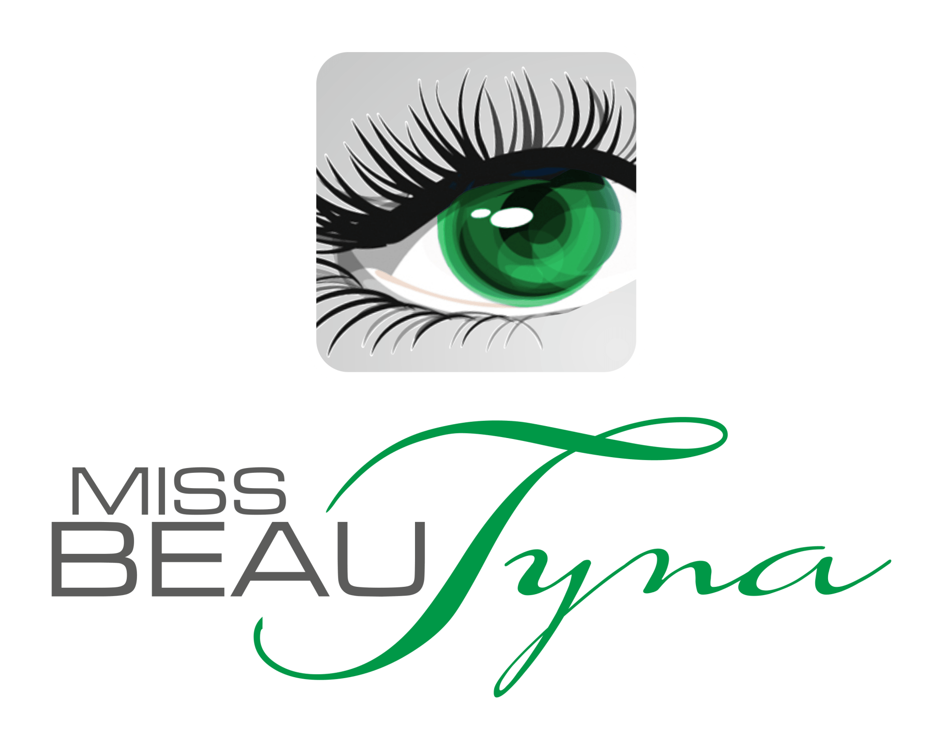 Ein Logo für Miss Beau Tyna mit einem grünen Auge