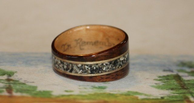 Wide, tapered Memorial Ring inlaid with the ashes of two beloved dogs.