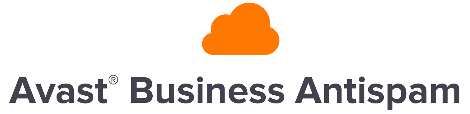 A logo for avast business antispam with an orange cloud.