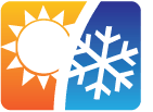 A sun and a snowflake are shown in a square.