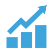A blue graph with an arrow pointing up.
