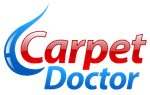 A red and blue logo for carpet doctor
