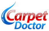 A red and blue logo for carpet doctor
