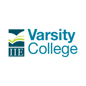 The logo for varsity college iie is blue and green