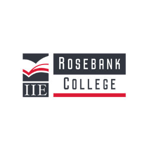 A logo for rosebank college with a book on it