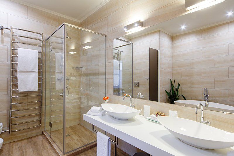 modern bathroom with glass shower door