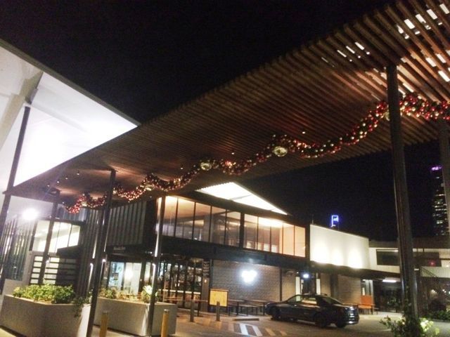 Christmas decorations hanging from roof