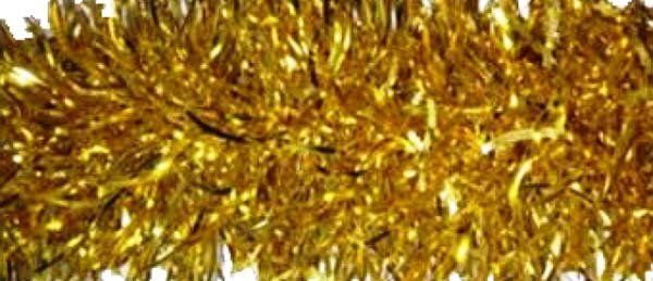 close up of gold Christmas tinsel