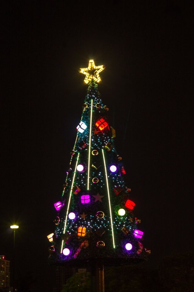 Christmas tree with bright yellow star on top